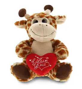 DOLLIBU Super-Soft Plush Sitting Giraffe Stuffed Toy, Featuring a Romantic Embroidered Red "I Love You" Heart Accent, Embroidery