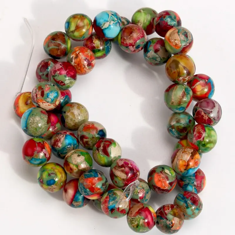 Natural Colourful Sea Sediment Jasper Beads - 4/6/8/10mm Round Beads for jewelry making, Craft Beads, DIY Beading Accessories, Beaded Set, DIY bracelets, necklaces, earrings, 15 inches each strand, Beads Set, Beads For Crafts