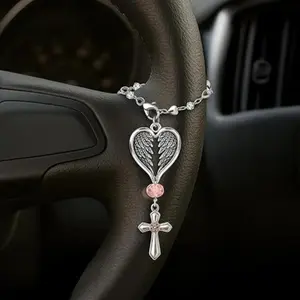 Car Rearview Mirror Cross Decoration, Christian Accessories Pendant (angel Protection), Steering Wheel Decor, Car Interior Ornament, Car Hanging Decoration, Car Interior Accessory