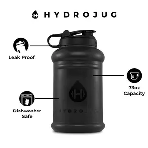 HydroJug Half Gallon Water Bottle 64oz - Leakproof, Carry Handle, Dishwasher Safe, BPA Free - All-Day Cold Hydration - For Fitness, Outdoors, Everyday Life