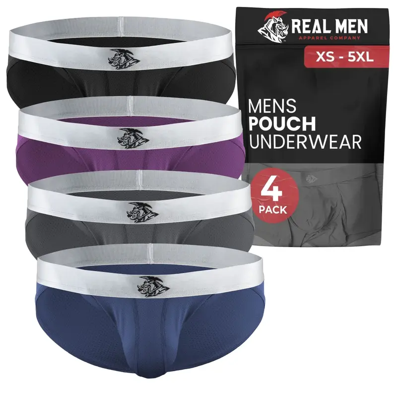 Men's Nylon Mesh Bikini Briefs - Spandex-Blend, Athletic Activewear Underwear, Lightweight, Silk-Infused, No Fly, No-Roll Waistband