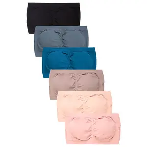 6 Pack Women's Seamless Wireless Strapless Tube Bra Top with Removable Pads High Stretch Padded Bandeau Bra Comfy Breathable Assorted Pack Womenswear