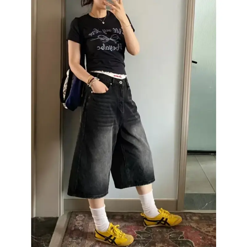 Vintage Loose Jorts Jeans Y2k Streetwear Oversize Shorts Denim Pants Korean Fashion Baggy Grunge Trouser Summer Neutral