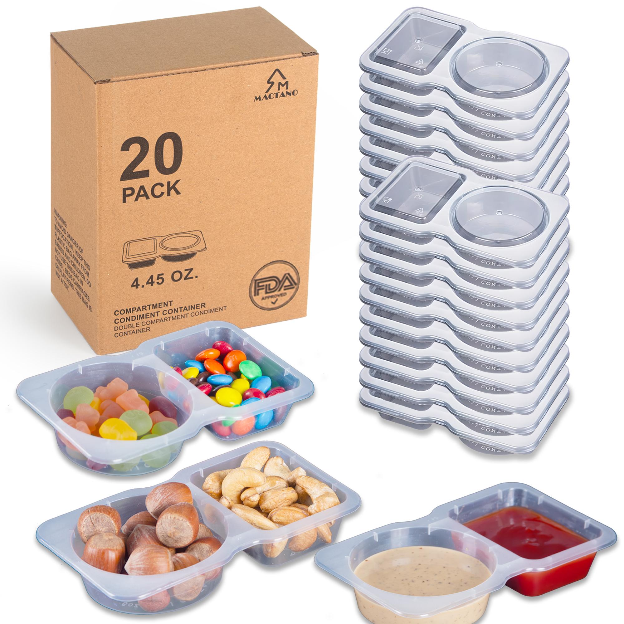 MACTANO 20 Sets Snack Container Reusable Snack Box with Lid, BPA-Free Double Compartment Plastic Container for Sauce Sto