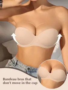 Women's Strapless Push-Up Backless Halter Bra Half-Cup Underwire Push-Up Sexy and Versatile with Transparent Straps Included For All Seasons, Dates, and Evening Wear