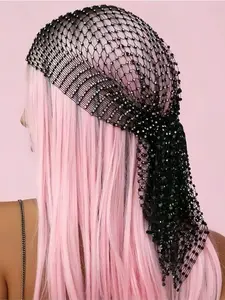 Shiny Mesh Headband with Rhinestone Net Hair Hat, Elastic Hair Band for Parties, Birthdays, Casual Fitted Baseball Cap