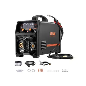 VEVOR Pro MIG Welder, 250A Pluse Mig Welding Machine, 5-in-1 Synergic Welder Machine MIG Pluse/Gas MIG/Flux Core MIG/Stick/Lift TIG, 110V/220V Dual Voltage Aluminum Mig Welder with LCD Screen Display