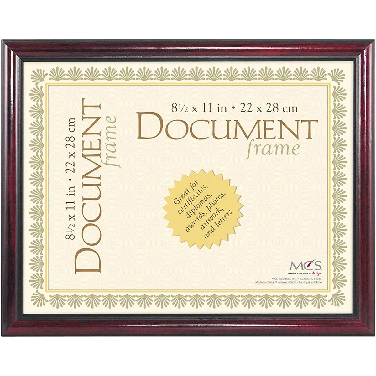 MCS Step Document Wall Frame for 8.5x11" Photograph, Elegant Mahogany