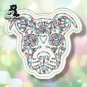 Embroidered Pitbull Sugar Skull Patch – Multicolor Sew-On Dog Lover Patch