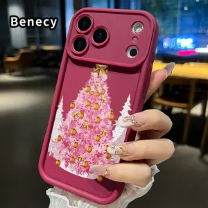 Phone Case for iPhone 17 Pro Max 16 15 14 Plus 13 12 Mini 11 XR X XS Air E Pink Christmas Tree All Coverage Enhanced Camera Lens Protection Rugged  Shockproof Softcase