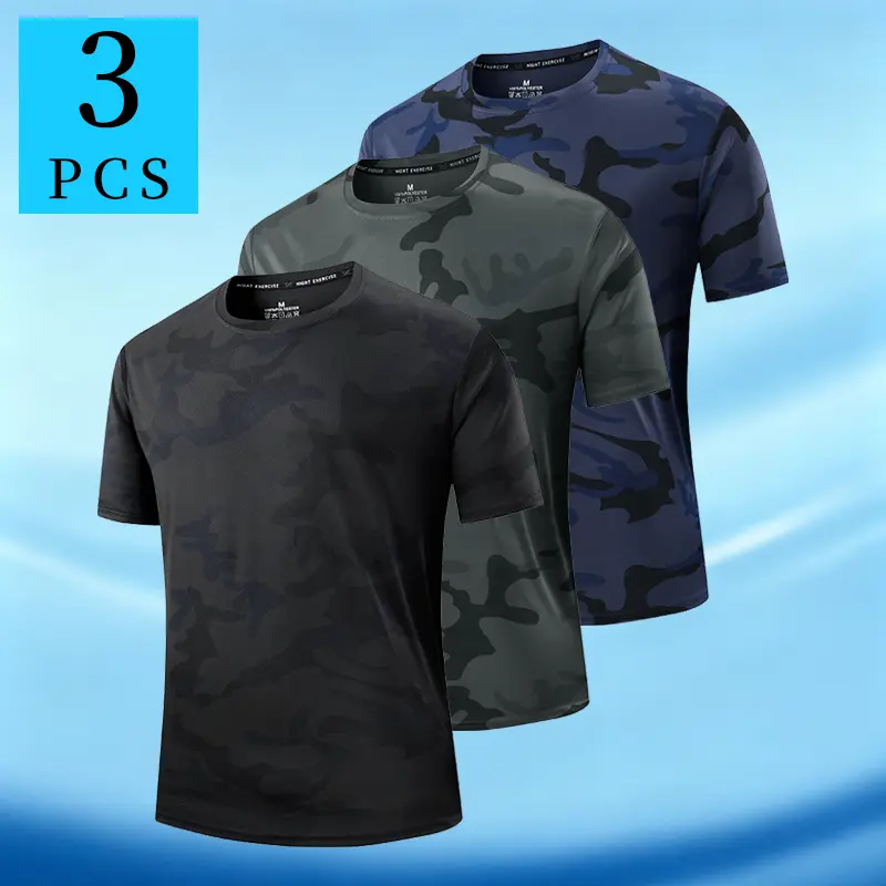 Men’s quick-dry camouflage short-sleeve T-shirt; summer streetwear camouflage sports tee; outdoor climbing cool-touch casual short-sleeve T-shirt; breathable, cooling crew-neck top; suitable for sports, outdoor activities, everyday casual wear, dates, str