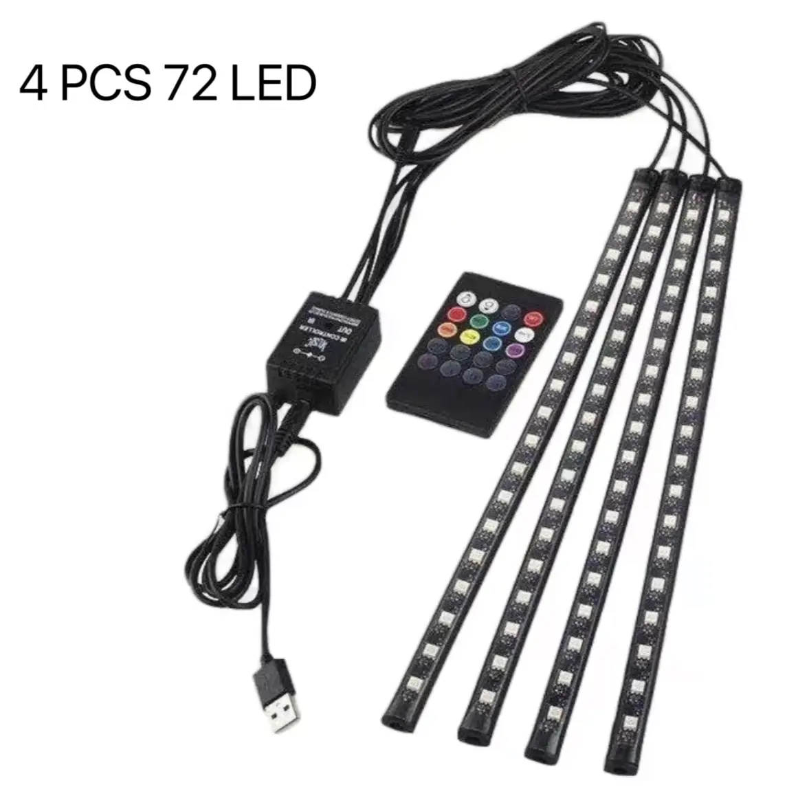 Car Interior LED Strip Lights , 4Pcs  LED Interior Lights, Multicolor Music Car Strip Light Under Dash Lighting Kit with Sound Active Function and Remote Controller, USB charge DC 5V