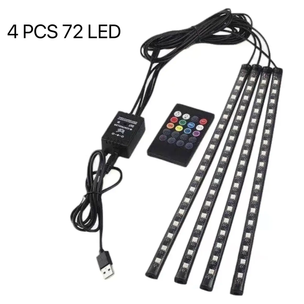 Car Interior LED Strip Lights , 4Pcs LED Interior Lights, Multicolor Music Car Strip Light Under Dash Lighting Kit with Sound Active Function and Rem