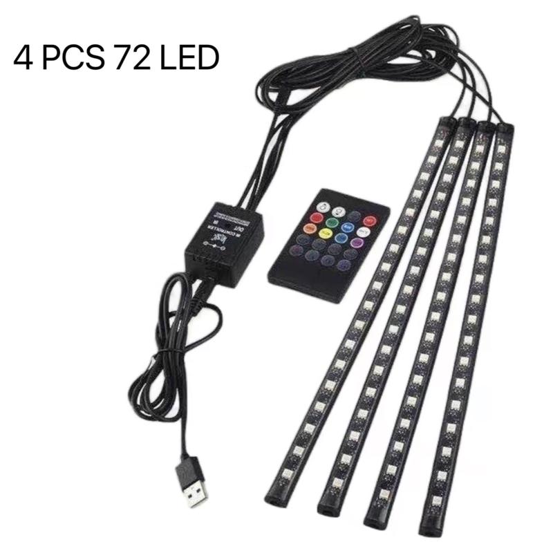 Car LED Strip Lights Christmas, 4Pcs 48 LED Interior Lights, MultiColor Music Ca
