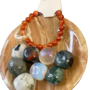 Bracelet and eight tumbled stones with onyx calcite bowl bundle