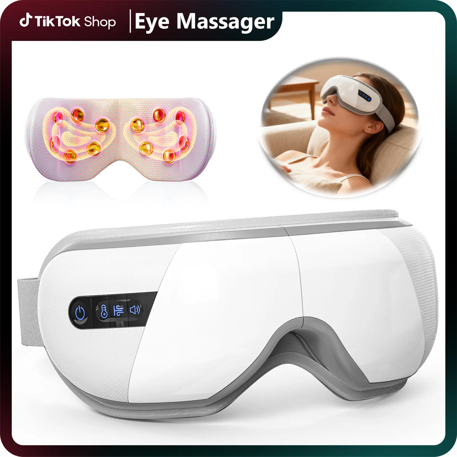VITCOCO Eyes Massager Rechargeable 4D White Smart with Heat Vibration for  Eye Fatigue Relief Adjustable Temperature Bluetooth 5.0 for Men Women  Relaxing Gift