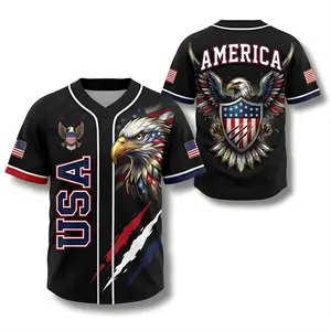 USA Eagle All Over Print Baseball Jersey, Patriotic Button Up Shirt, USA 250 Years Baseball Jersey, 1776–2026 Semiquincentennial Patriotic Jersey, Gift