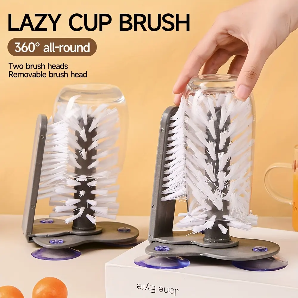 Water Bottle Cleaning Glass Washer Brush Cup Sink Washer Brush with Suction Base Bristle Brush for Beer Cup, Long Leg Cup, Red Wine Glass and More Bar Sink Brushes Cup Brush Bar Kitchen Tool