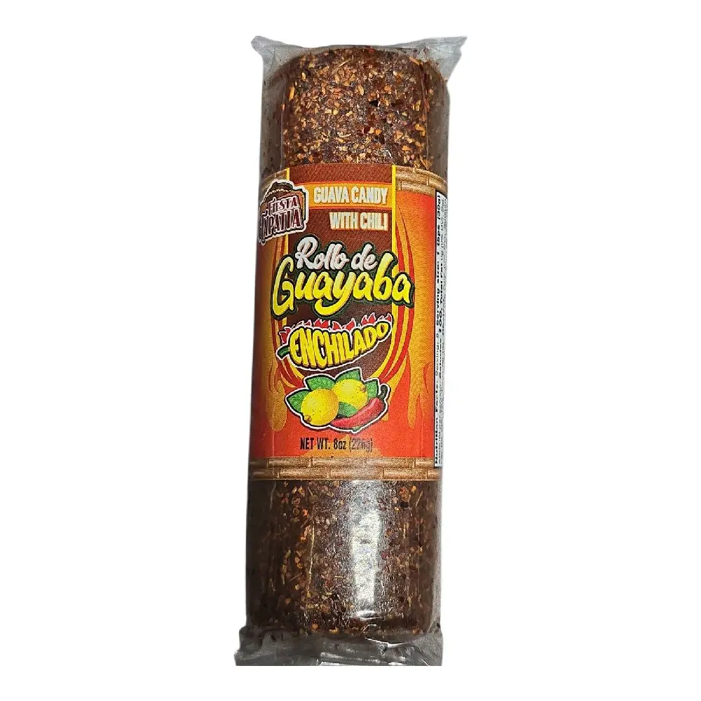 Rollo De Guayaba Enchilado - Authentic Mexican Style Guava Roll Coated with Spicy Chili Powder Sweet Spicy Fruity Candy for Snacks 8-oz