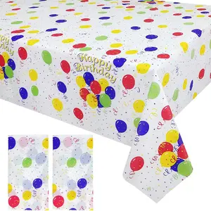 Balloon Pattern Disposable Table Cover, Colorful Birthday Party Tablecloth, Party Decoration Supplies for Home Kitchen Dining Room, Ornaments