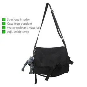 Women's Japanese Workwear-Style Canvas Crossbody Bag - Multifunctional, Large-Capacity Messenger Bag with Frog Charm, Unisex Design, Multifunctional Crossbody Bag Trendy Shoulder Bag Portable Lightweight Sling