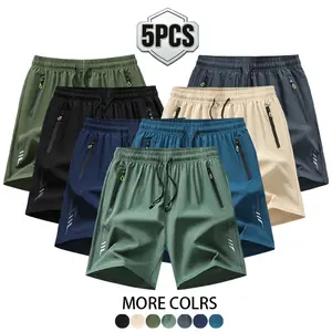 Summer cool-feeling sports shorts for men, elastic quick-dry five-inch pants, zippered pockets, suitable for outdoor running, basketball training, casual wear, daily commuting, and versatile for all occasions