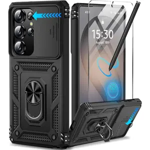 Samsung Galaxy S26 Ultra Case with Screen Protector & Slide Camera Lens Cover, Built-in Magnetic Ring Stand Shockproof Protective Phone Case for Samsung S26 Ultra Case (Black)