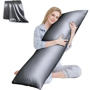 Body Pillow with Satin Pillowcase, Removable Cover, Grey (20"x54"), Soft Comfortable Body Pillow for Adults