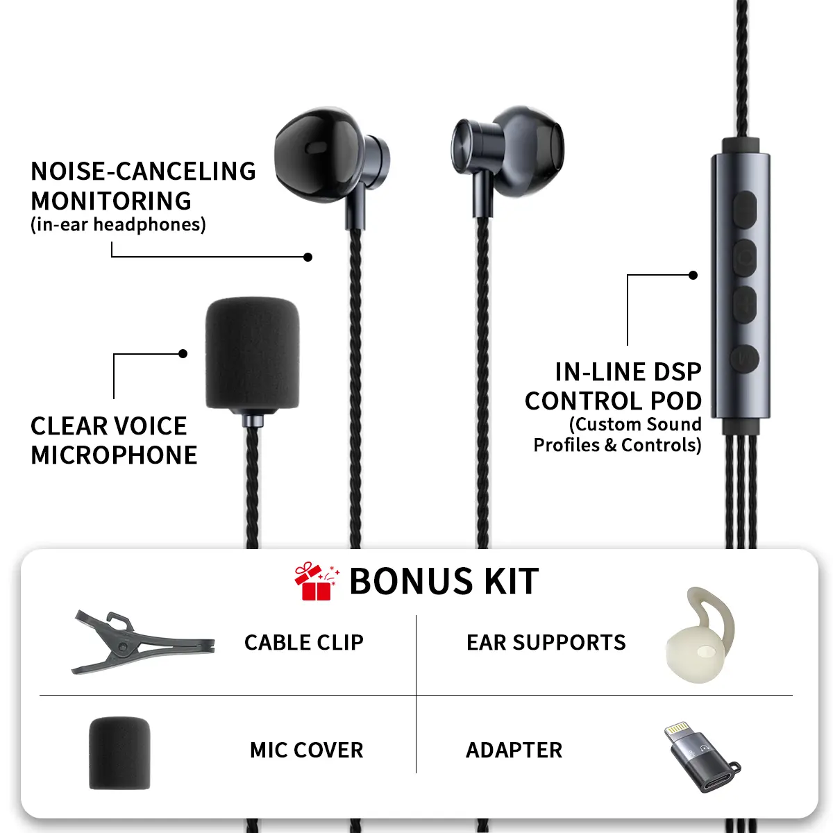 Wired In-Ear K Singing Headphones with Professional Monitoring & Ear Return Sound Card, Noise Cancelling, Built-in 8 Sound Effects, Voice Changer, Support Karaoke, Live Streaming, Recording, Gaming, Singing & Chatting, Bonus Lightning Adapter Included soh