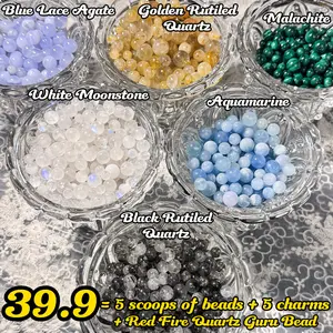 【C】1 count 5 scoops mixed crystal beads, totaling 20 pieces, to be selected and packaged on-site. Materials: Black Rutiled Quartz, Aquamarine, Amazonite, Malachite, and so on. Additionally, five charms will be presented as gifts.