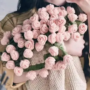 Crochet Flowers Rose Blanket DIY Material Package Bouquet Throw Knitted Cozy Blanket for Wedding Gift Home Decor Pastel Supplies