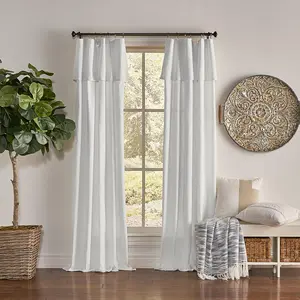Mercantile Drop Cloth Curtain Panel, Light Filtering Ring  Tab Top with Attached Valance, 84 in Long x 50 in Wide, Farmhouse Single Window Panel, Bedroom, Living Room  Dining Room, White fitted table attach