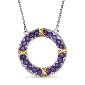 Amethyst 10.00 ctw Circle Necklace 18K Yellow Gold Plated Platinum Bond and Stainless Steel 18 Inches Christmas Gifts