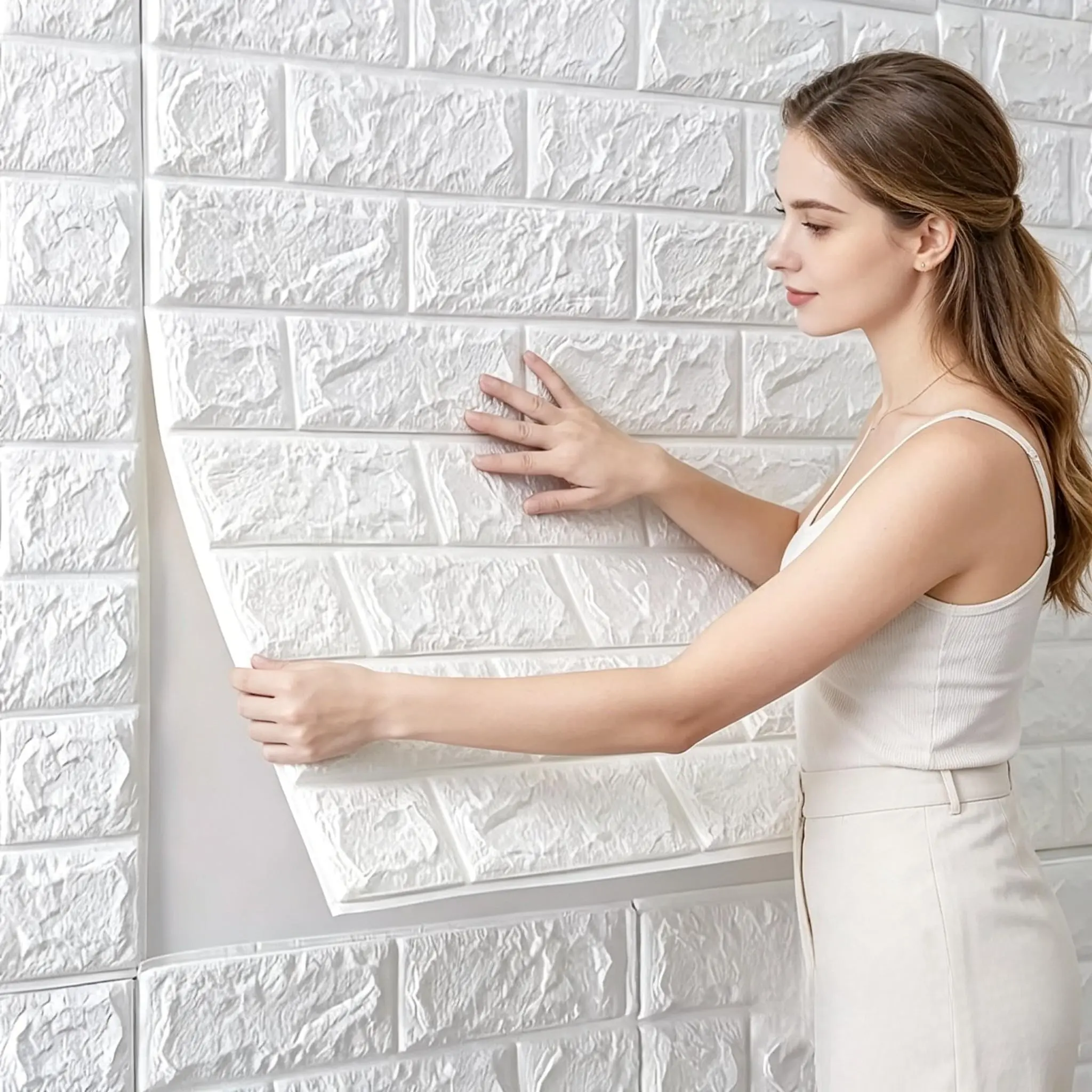 30pcs Brick Texture Self-Adhesive Decorative Wallpaper, Waterproof Foam Material, Easy Peel and Stick, Washable and Cuttable, Ideal for Kitchen, Living Room, Bathroom, Hallway