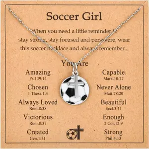 Softball Soccer Volleyball Basketball Baseball Necklace for Girls, Teen Girl Trendy Sports Stuff Accessories Cross Neckalce Jewelry Birthday Christmas Valentines Easter Baptism Graduation Gifts