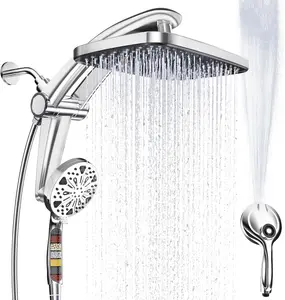 Rain Shower Head with filtered Handheld High Pressure rainfall Shower Heads with Handheld Spray Combo Adjustable one-piece stand daul shower head Built-in Magnetic Docking and Power Jets