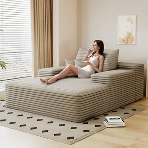 68" Oversized Boneless Chaise Lounge Sofa Bed, Cozy Corduroy Reading Chair for Living Room Bedroom, Small Cloud Couch with Throw Pillows, Plush Sleeper Sofa Chairs, No Assembly, Camel