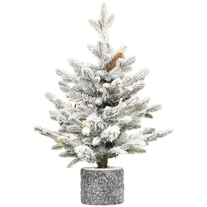 2-foot Pre-lit Flower Pot Christmas Tree with 30 Warm White LED Lights 189 Realistic Dense Branch Tips Easy-to-Install Artificial Tree Magnesium Oxide Base