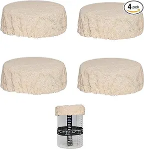 Sourdough Starter Jar Cover Cloth, Reusable Linen Covers for Sourdough Starter Container, Breathable Fabric Covers for Mason Jars Wide Mouth and Normal Mouth (4)