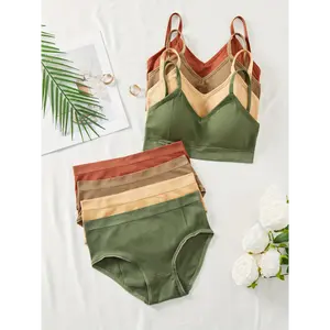 4 Sets Sexy Bralette and Panty Set - Luxurious Ribbed Design, Soft Cozy, Stretchy Breathable, High-Waisted Vibrant Assorted Colors, Designed for Women, Everyday Lingerie Loungewear, Complete Underwear