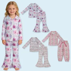 Floral design girls active wear yoga dress athletic set