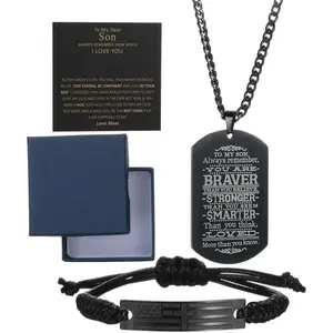 2 count Son Bracelet and Necklace from Mom and Dad Personalized Wristband Bracelets Stainless Steel with Adjustable Tool Engraved Necklace for Graduation Birthday