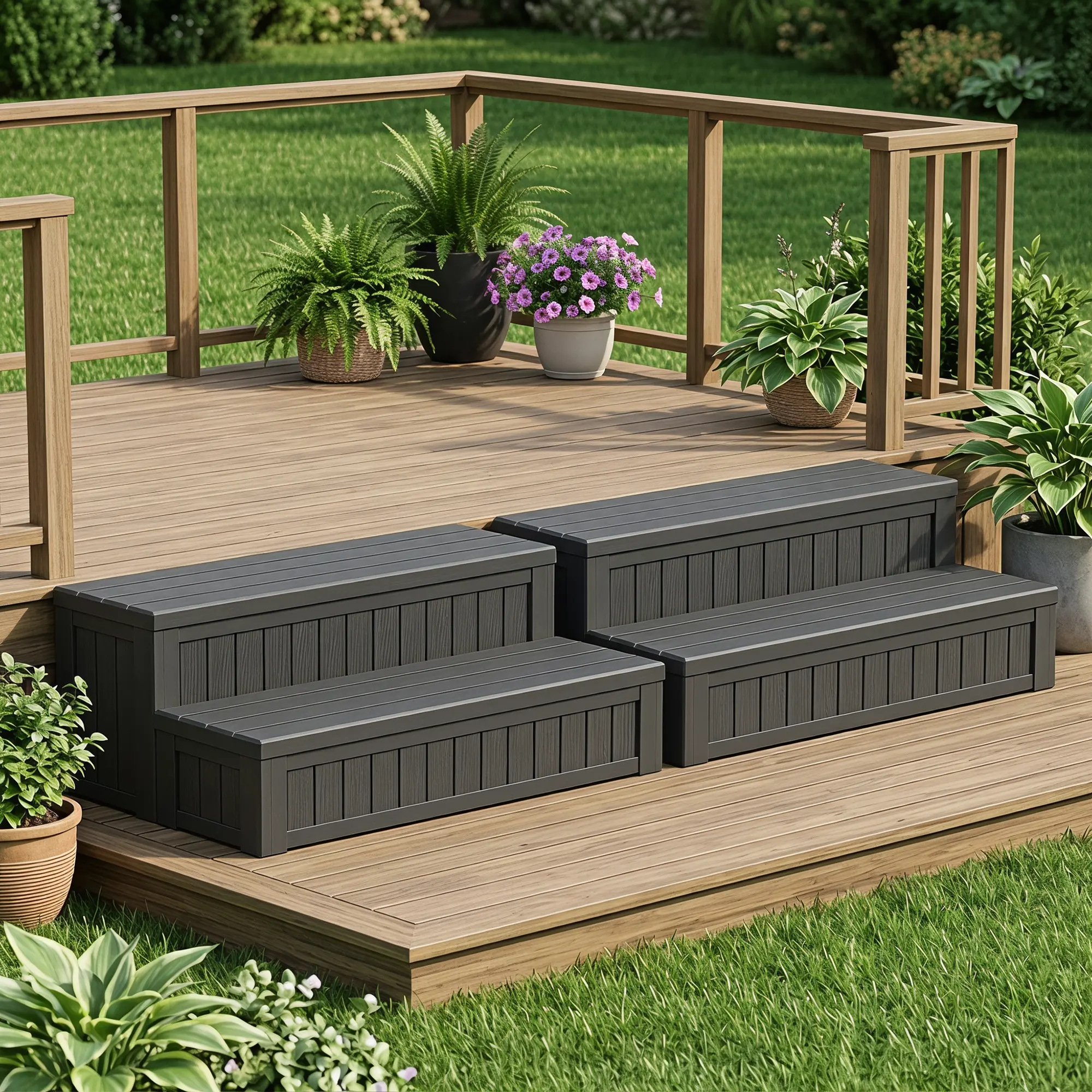 Non-Slip Hot Tub Steps with Hidden Storage, Heavy Duty Resin Spa Step Stool, 660LBS Weight Capacity Weatherproof Pool Ladder Stair for Indoor Outdoor Patio, Porch, RV