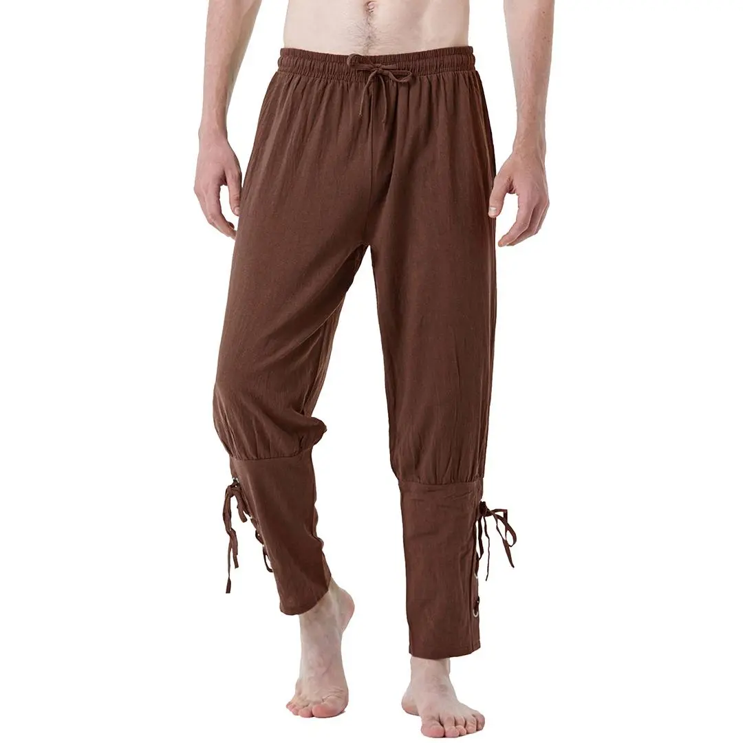 JEMITOP Men's Pure Cotton Vintage Ankle-Banded Menswear Pants - Ideal for Renaissance, Pirate Medieval Costume Outfits, Plain, Beach Outfits, Viking, 100% Cotton, Breathable, Holiday, Xxxl