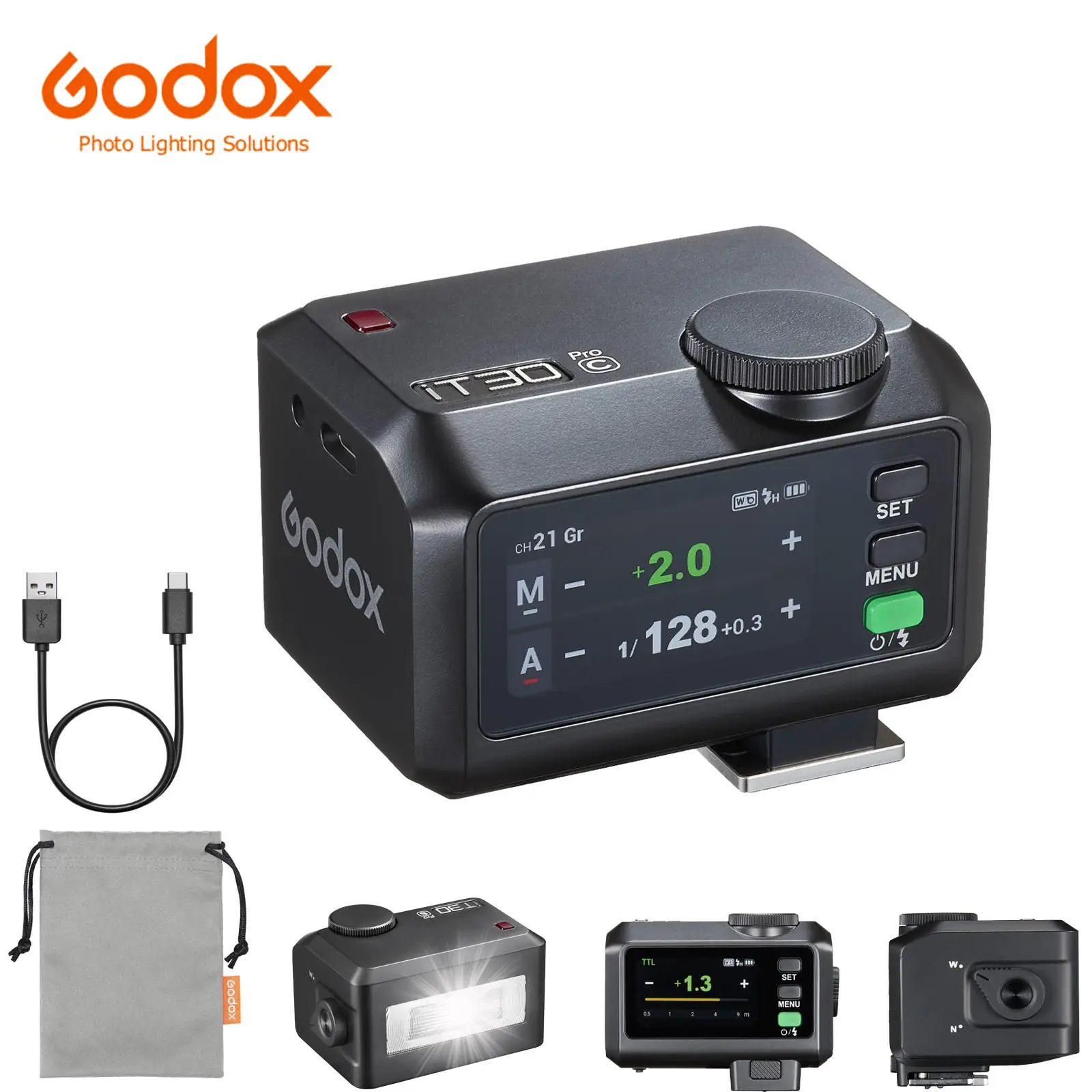 GODOX iT30 Pro C Mini TTL Camera Flash for Canon, Compact Flash Lights, Camera Accessories for Canon EOS Rebel T7 T100 2000D 4000D R50, Touchscreen, 7.4V/900mAh Lithium Battery, 1.5s Recycle, 2.4G GN15 HSS 1/8000