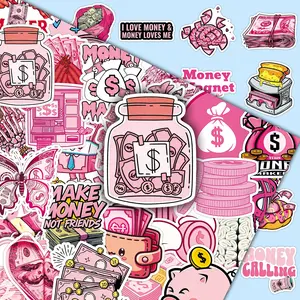 50 Pcs Pink Money Creative Cool Design Stickers for DIY Scrapbook, Phone Case, Luggage Decal, Accessories
