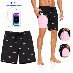 Fashion Patterned Shorts for Men Summer with Built-in Liner, 7" Quick Dry Swimwear Vacation Beach Shorts for Men, 2 in 1 Workout Running Shorts for Beach Volleyball Hiking Yoga, Stealth Compression Sport Shorts with Pocket, Gym Training2in1shorts tiktoksh