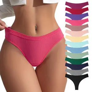 HOTCOM Women’s 14-Pack Multicolor Ribbed Thong Panties – Soft Breathable Fabric, Drop-Waist Everyday Womenswear Basics