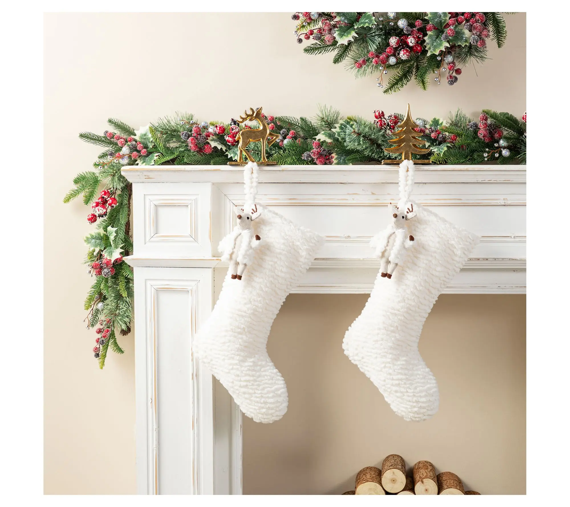 Glitzhome 21" White Plush Reindeer Ornament Christmas Stocking