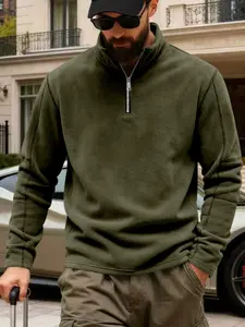 Men's Polar Fleece Half-Zip Stand Collar Sweatshirt, Fall & Winter Warm Thick Casual Loose Fit Pullover, Outdoor Activities Essential, Menswear